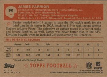 2006 Topps Heritage #90 James Farrior Back