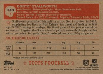 2006 Topps Heritage #138 Donte Stallworth Back