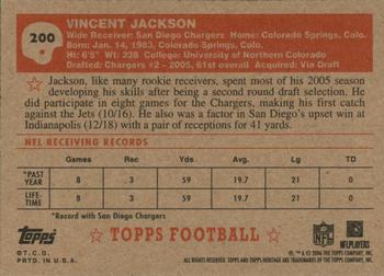2006 Topps Heritage #200 Vincent Jackson Back