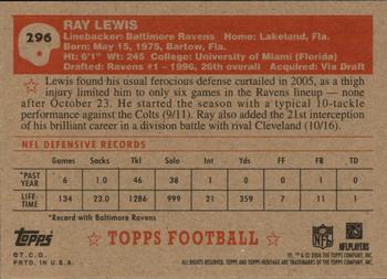 2006 Topps Heritage #296 Ray Lewis Back