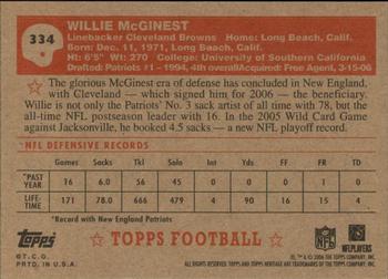 2006 Topps Heritage #334 Willie McGinest Back