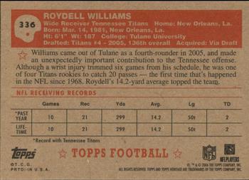 2006 Topps Heritage #336 Roydell Williams Back