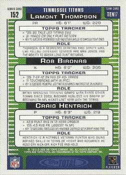 2006 Topps Total #152 Lamont Thompson / Rob Bironas / Craig Hentrich Back