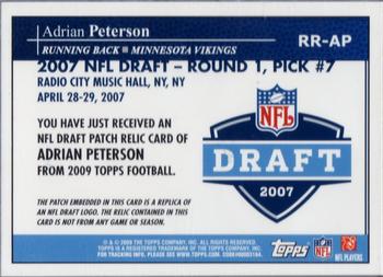 2009 Topps - Patches #RR-AP Adrian Peterson Back