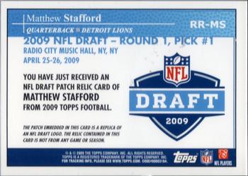 2009 Topps - Patches #RR-MS Matthew Stafford Back