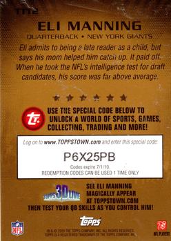 2009 Topps - ToppsTown Gold #TTT2 Eli Manning  Back