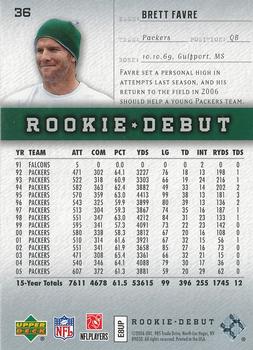 2006 Upper Deck Rookie Debut #36 Brett Favre Back