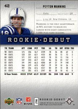 2006 Upper Deck Rookie Debut #42 Peyton Manning Back