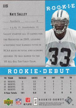 2006 Upper Deck Rookie Debut #115 Nate Salley Back