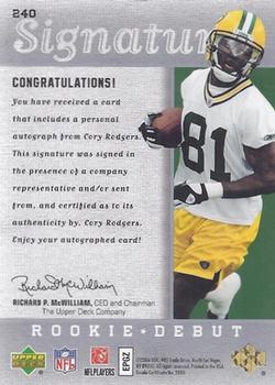 2006 Upper Deck Rookie Debut #240 Cory Rodgers Back