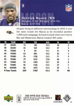 2006 Upper Deck #14 Derrick Mason Back