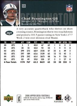 2006 Upper Deck #133 Chad Pennington Back