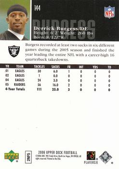 2006 Upper Deck #144 Derrick Burgess Back
