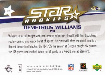 2006 Upper Deck #235 Demetrius Williams Back