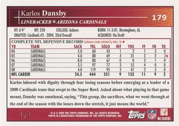 2009 Topps - Platinum #179 Karlos Dansby Back