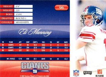 2007 Playoff Prestige #96 Eli Manning Back