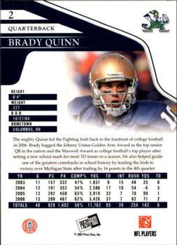 2007 Press Pass #2 Brady Quinn Back