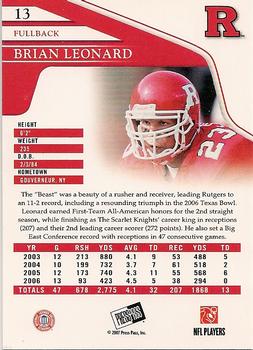 2007 Press Pass #13 Brian Leonard Back