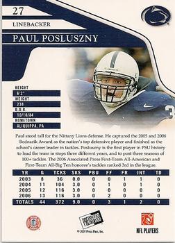 2007 Press Pass #27 Paul Posluszny Back