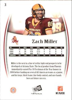 2007 Press Pass Legends #3 Zach Miller Back
