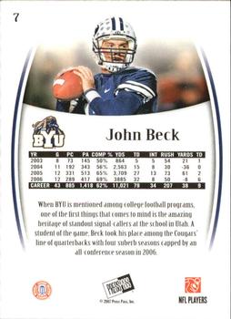 2007 Press Pass Legends #7 John Beck Back