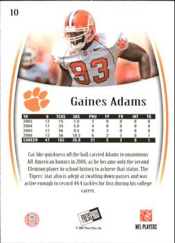 2007 Press Pass Legends #10 Gaines Adams Back