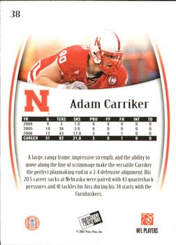 2007 Press Pass Legends #38 Adam Carriker Back