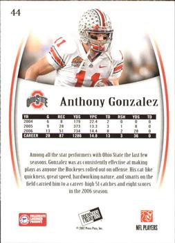 2007 Press Pass Legends #44 Anthony Gonzalez Back