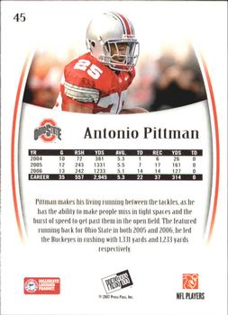 2007 Press Pass Legends #45 Antonio Pittman Back