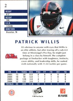 2007 Press Pass SE #2 Patrick Willis Back