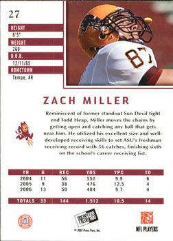 2007 Press Pass SE #27 Zach Miller Back