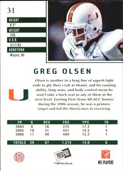 2007 Press Pass SE #31 Greg Olsen Back