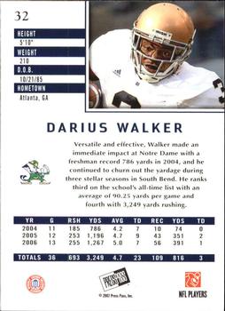 2007 Press Pass SE #32 Darius Walker Back