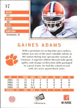 2007 Press Pass SE #37 Gaines Adams Back