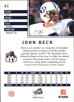 2007 Press Pass SE #41 John Beck Back