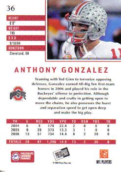 2007 Press Pass SE #36 Anthony Gonzalez Back