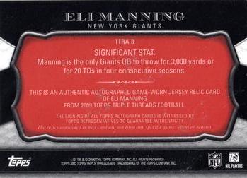 2009 Topps Triple Threads - Autographed Relics Red #TTRA-8 Eli Manning Back