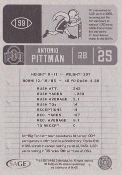 2007 SAGE HIT #59 Antonio Pittman Back