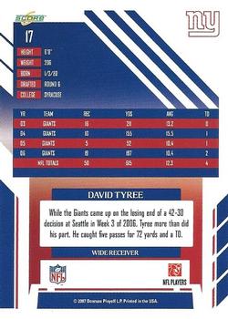 2007 Score #17 David Tyree Back