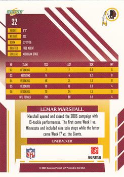2007 Score #32 Lemar Marshall Back