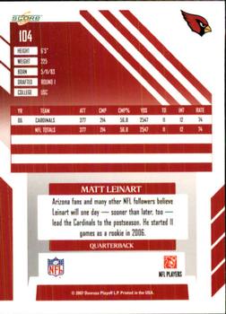 2007 Score #104 Matt Leinart Back