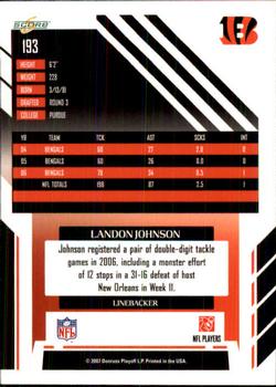 2007 Score #193 Landon Johnson Back