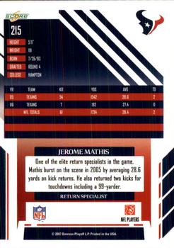 2007 Score #215 Jerome Mathis Back