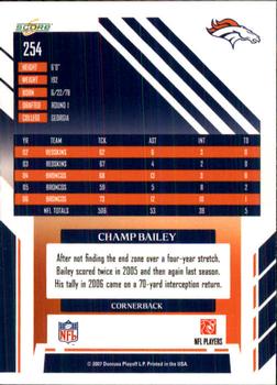 2007 Score #254 Champ Bailey Back
