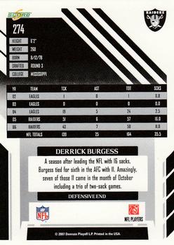 2007 Score #274 Derrick Burgess Back