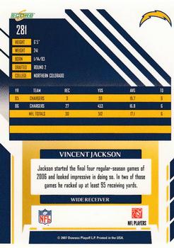 2007 Score #281 Vincent Jackson Back