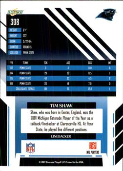 2007 Score #308 Tim Shaw Back
