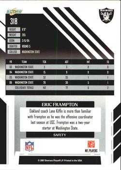 2007 Score #318 Eric Frampton Back