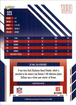 2007 Score #323 Zak DeOssie Back