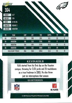 2007 Score #364 Kevin Kolb Back